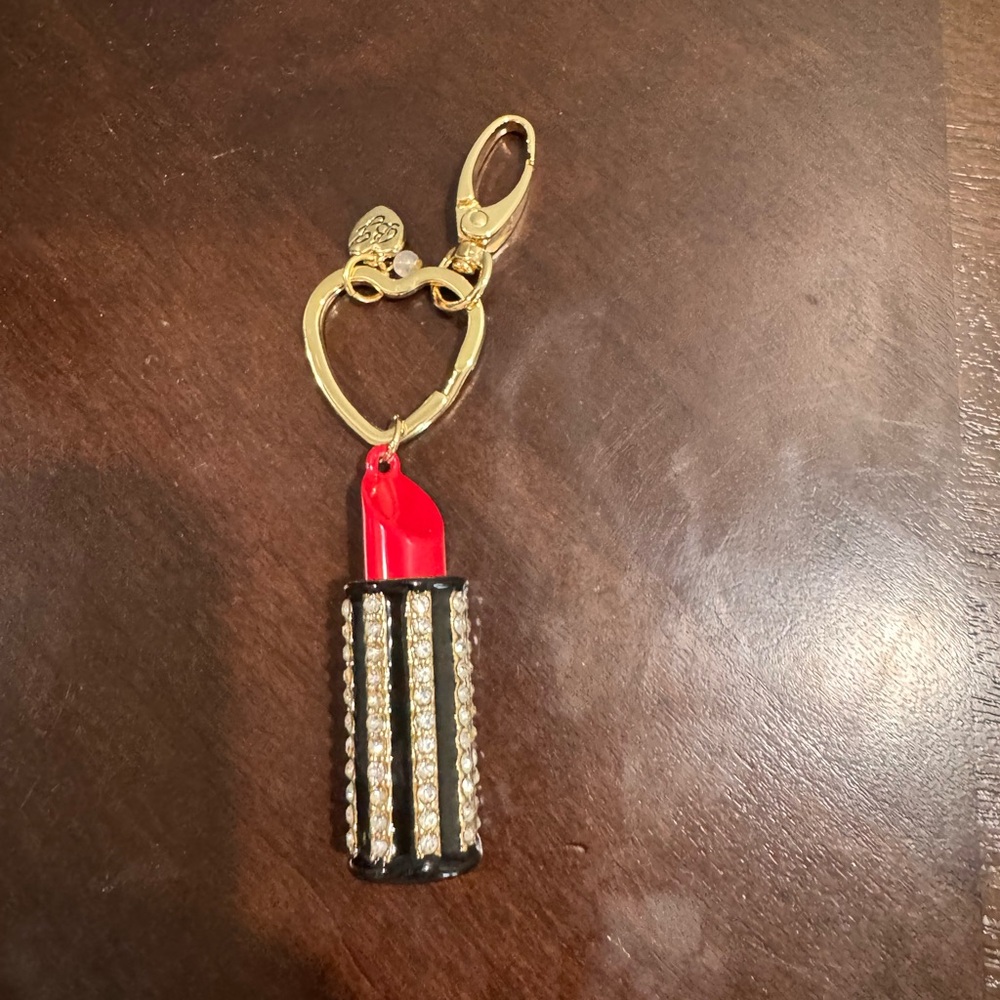 Betsey Johnson Bag Charm Gold and Red Lipstick Key Holder
